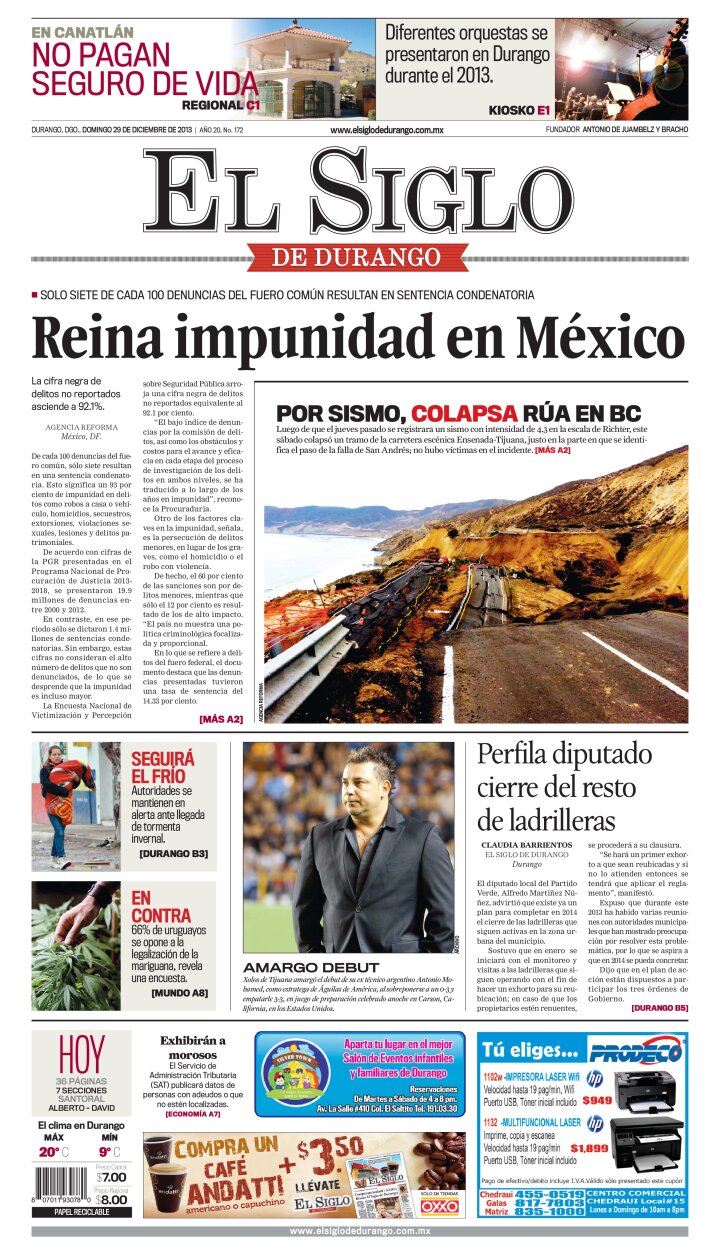 Edición impresa de El Siglo de Durango, jueves 25 de abril de 2024