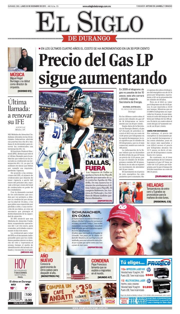 Edición impresa de El Siglo de Durango, martes 16 de abril de 2024