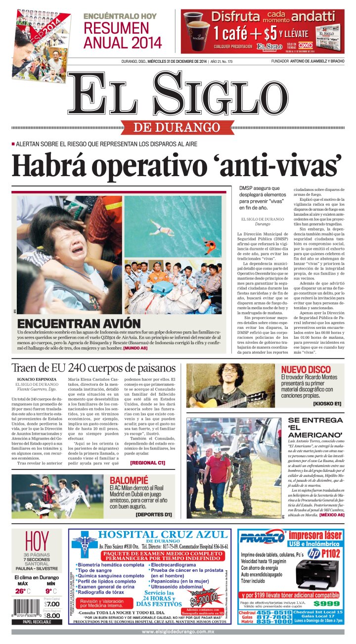 Edición impresa de El Siglo de Durango, sábado  4 de mayo de 2024
