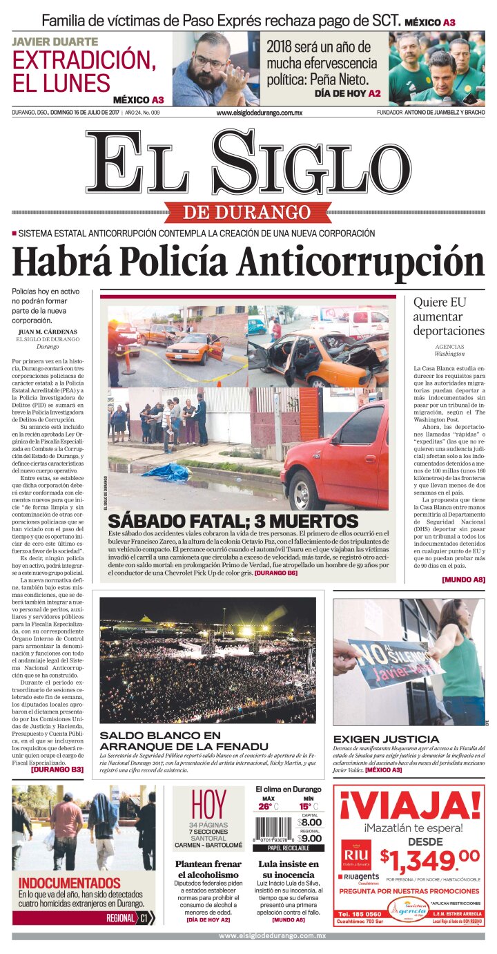 Edición impresa de El Siglo de Durango, miércoles  1 de mayo de 2024
