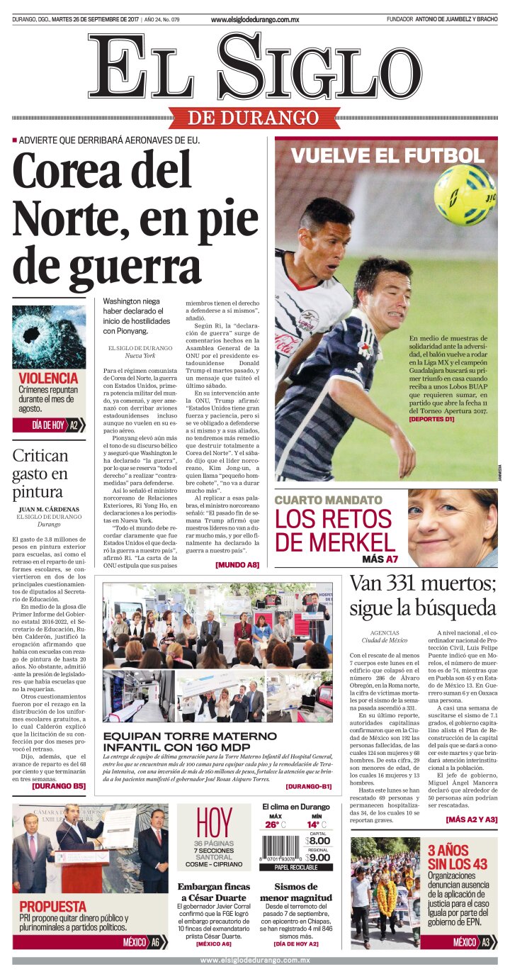 Edición impresa de El Siglo de Durango, martes 30 de abril de 2024