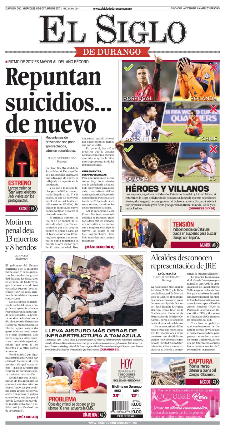 Edición impresa de El Siglo de Durango, jueves 28 de marzo de 2024
