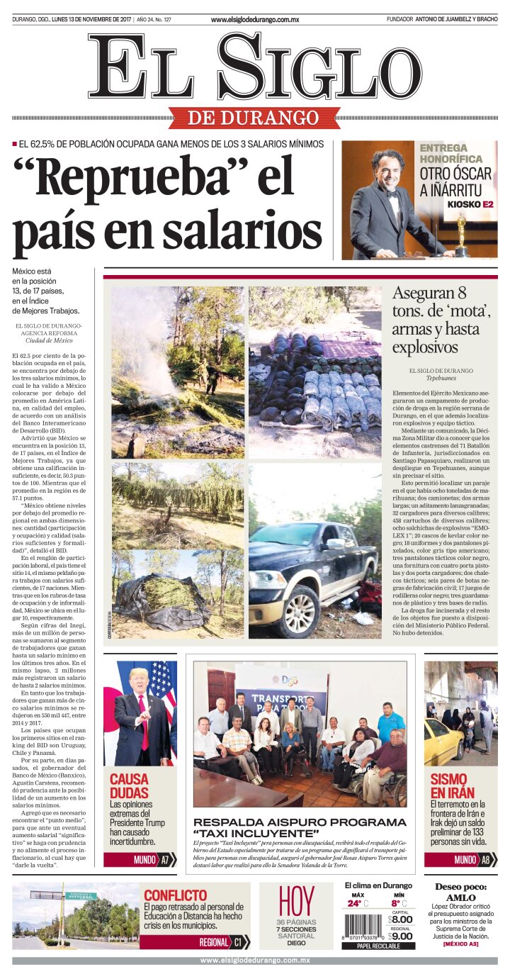 Edición impresa de El Siglo de Durango, sábado 27 de abril de 2024