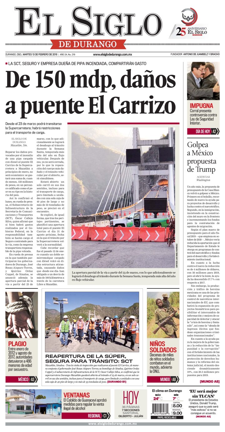 Edición impresa de El Siglo de Durango, jueves 18 de abril de 2024