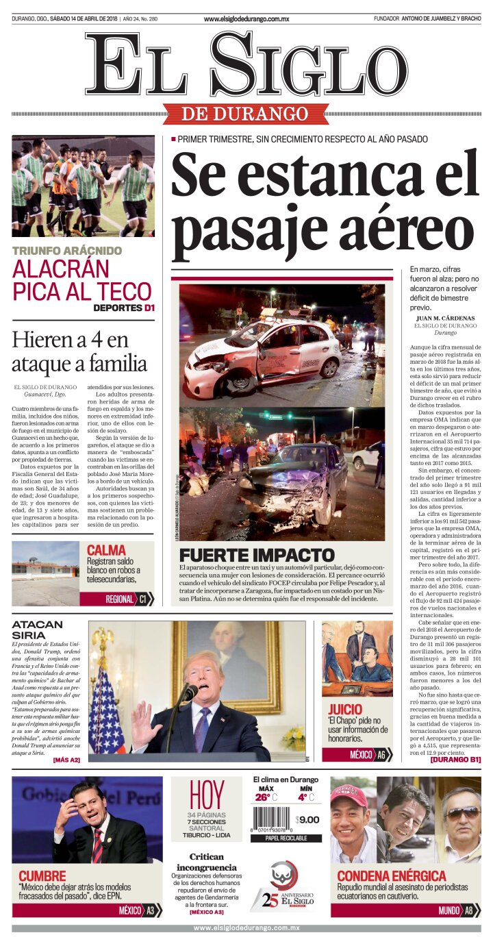 Edición impresa de El Siglo de Durango, miércoles 17 de abril de 2024