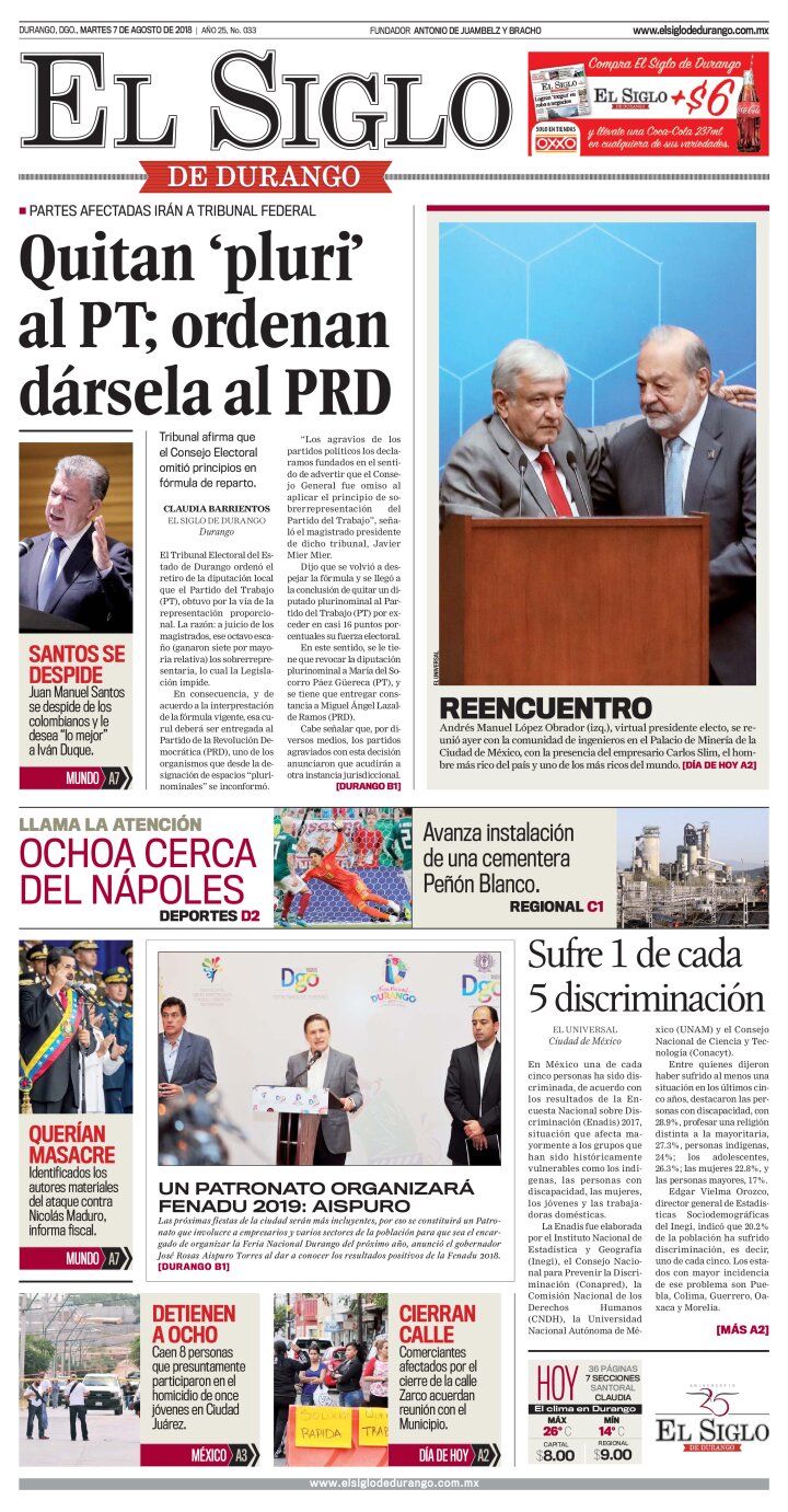 Edición impresa de El Siglo de Durango, martes 23 de abril de 2024