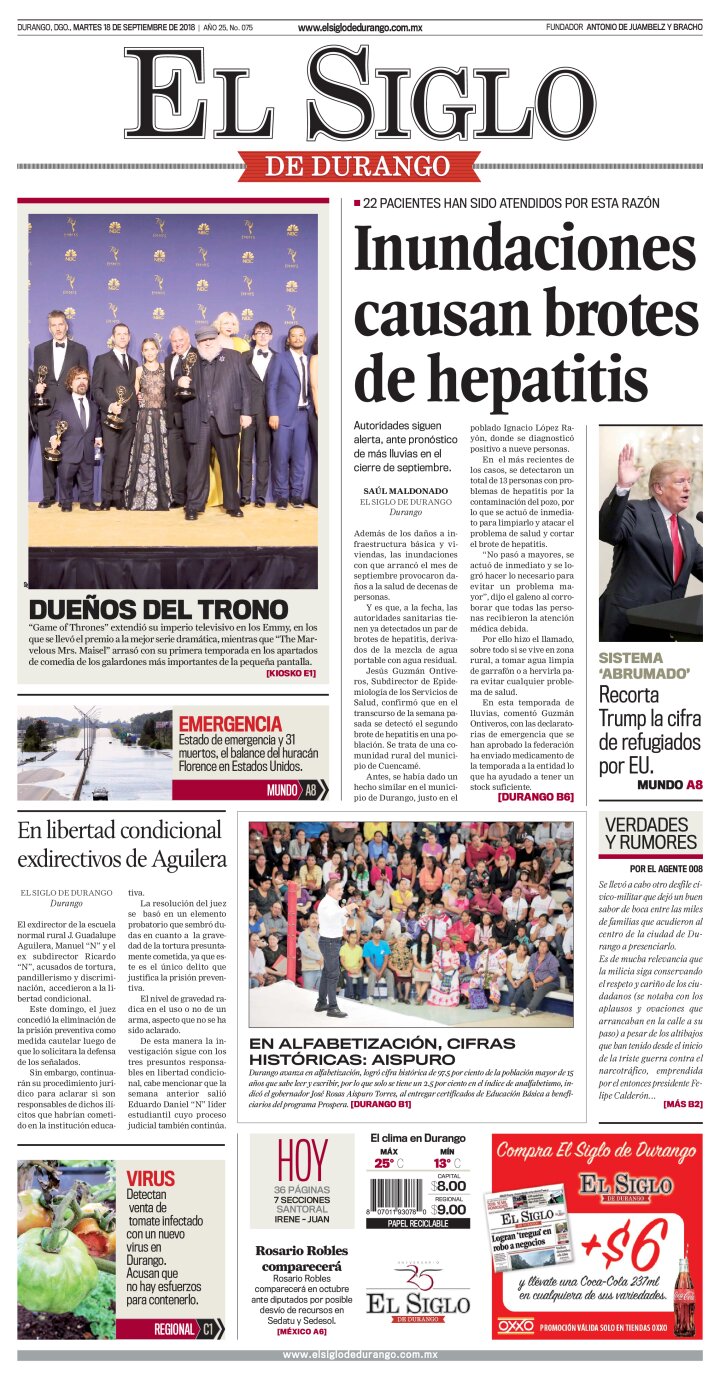 Edición impresa de El Siglo de Durango, domingo 28 de abril de 2024