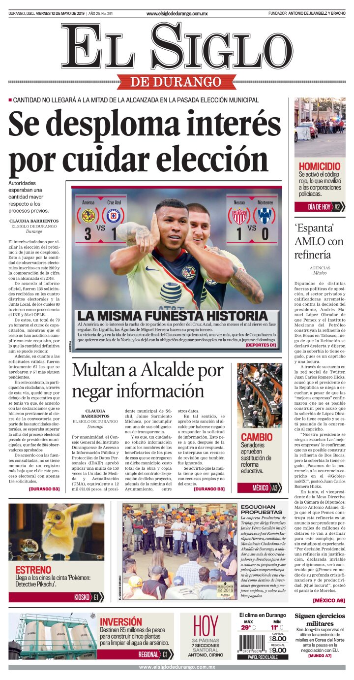 Edición impresa de El Siglo de Durango, sábado 20 de abril de 2024