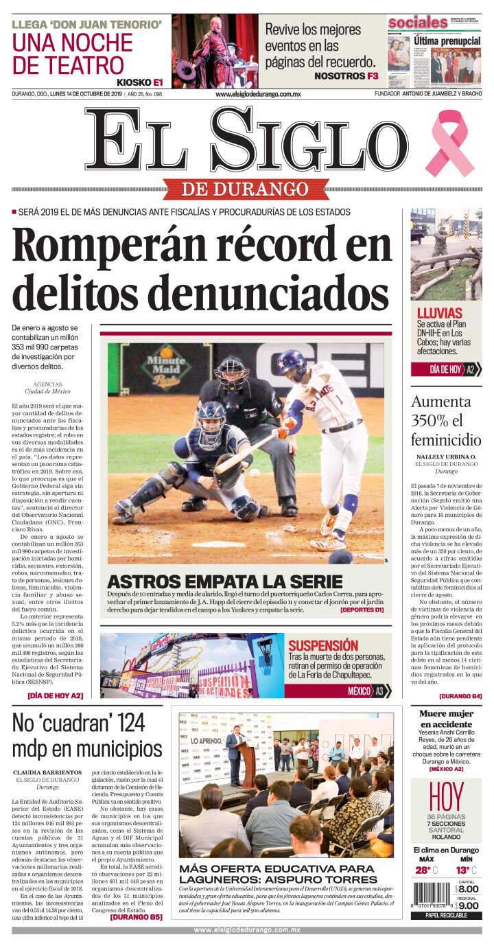 Edición impresa de El Siglo de Durango, miércoles  8 de mayo de 2024