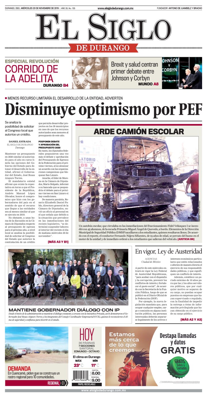 Edición impresa de El Siglo de Durango, viernes  3 de mayo de 2024