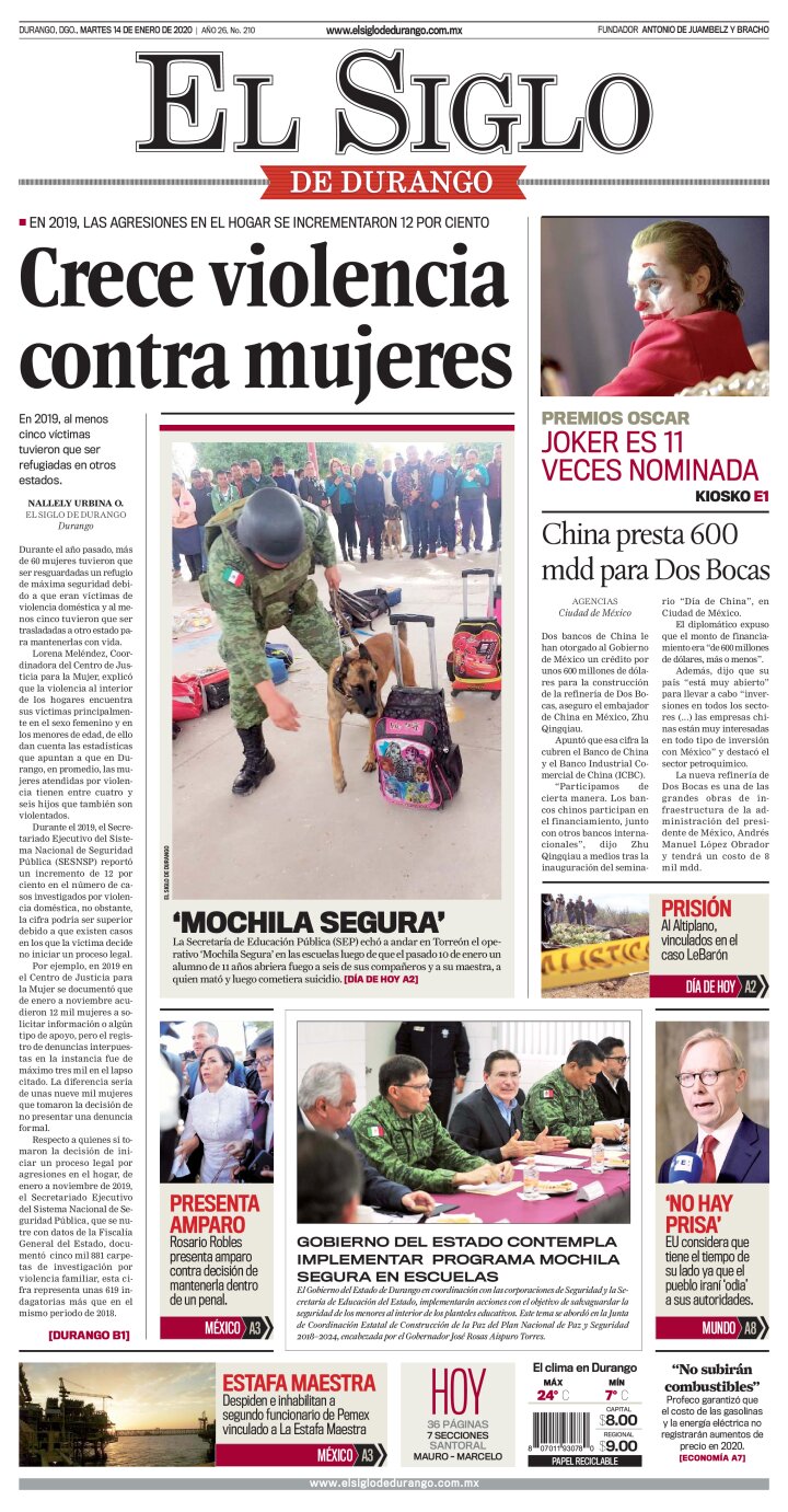 Edición impresa de El Siglo de Durango, jueves 28 de marzo de 2024