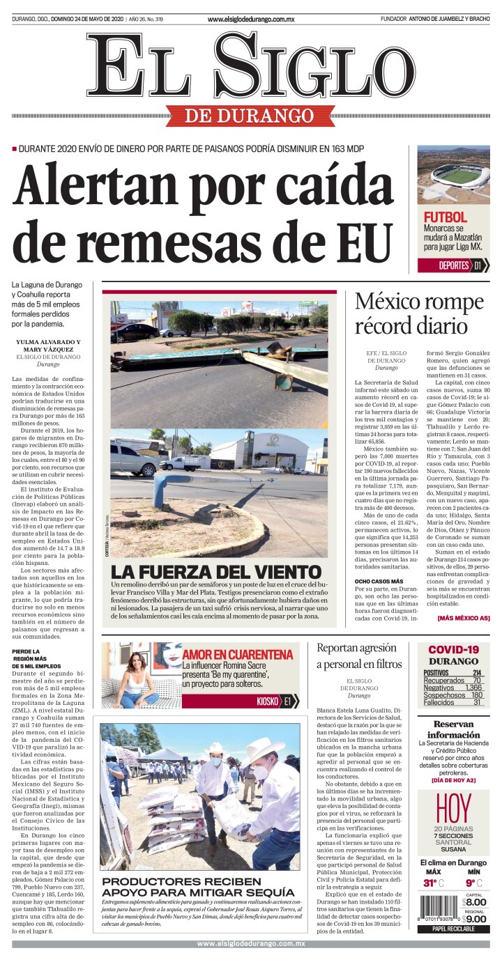 Edición impresa de El Siglo de Durango, viernes 19 de abril de 2024