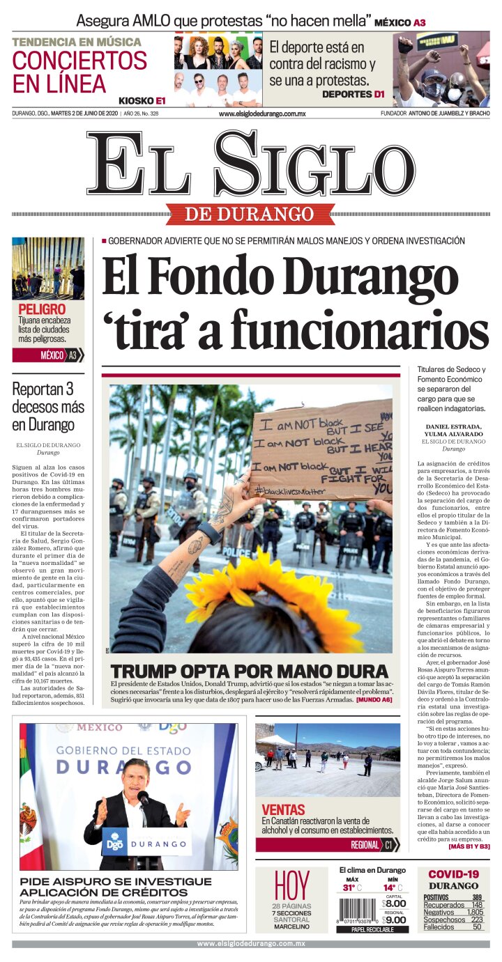 Edición impresa de El Siglo de Durango, sábado 27 de abril de 2024