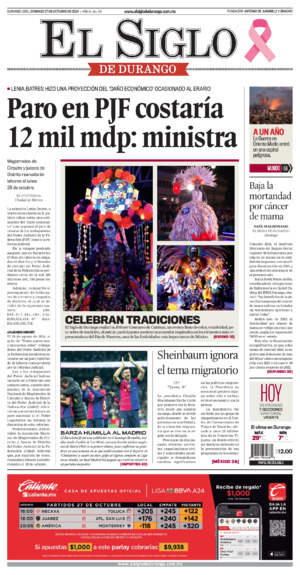 Edición impresa dde El Siglo de Durango, lunes  8 de junio de 2026