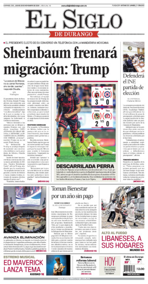 Edición impresa dde El Siglo de Durango, domingo  9 de noviembre de 2025