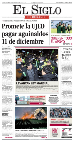 Edición impresa dde El Siglo de Durango, miércoles 12 de noviembre de 2025