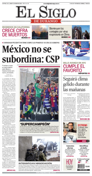 Edición impresa dde El Siglo de Durango, domingo  9 de noviembre de 2025