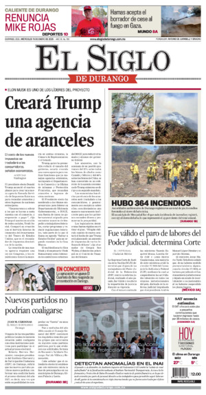 Edición impresa dde El Siglo de Durango, domingo  8 de febrero de 2026