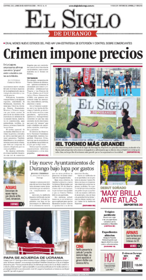 Edición impresa dde El Siglo de Durango, miércoles 12 de agosto de 2026