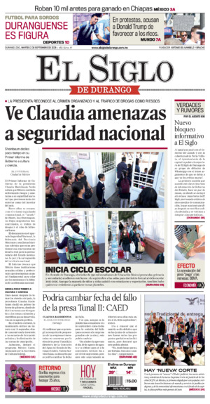 Edición impresa dde El Siglo de Durango, lunes 12 de enero de 2026