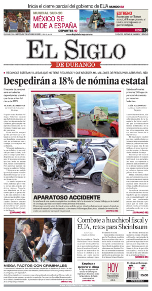 Edición impresa dde El Siglo de Durango, sábado  8 de agosto de 2026