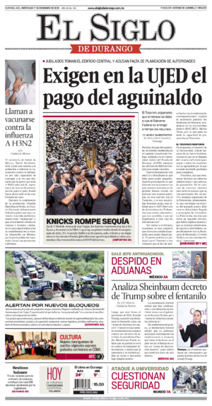 Edición impresa dde El Siglo de Durango, jueves 18 de diciembre de 2025