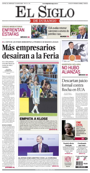 Edición impresa dde El Siglo de Durango, jueves 18 de junio de 2026