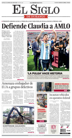 Edición impresa dde El Siglo de Durango, lunes 13 de julio de 2026