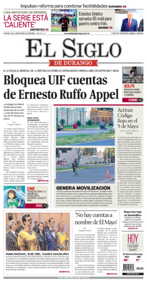 Edición impresa dde El Siglo de Durango, jueves 13 de agosto de 2026