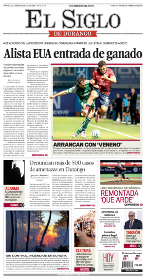 Edición impresa dde El Siglo de Durango, jueves 13 de agosto de 2026