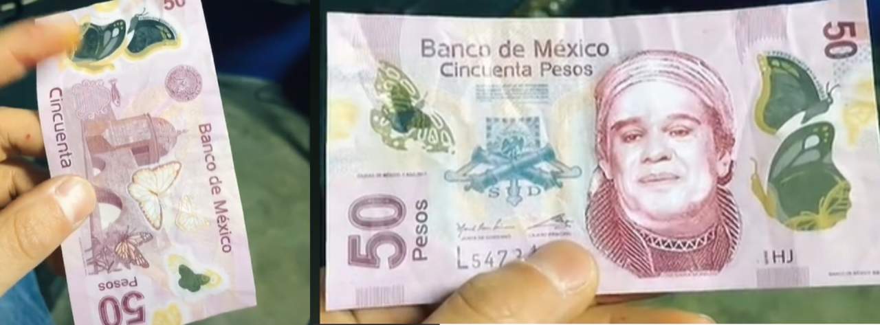 Joven recibe billete falso con la cara de Juan Gabriel